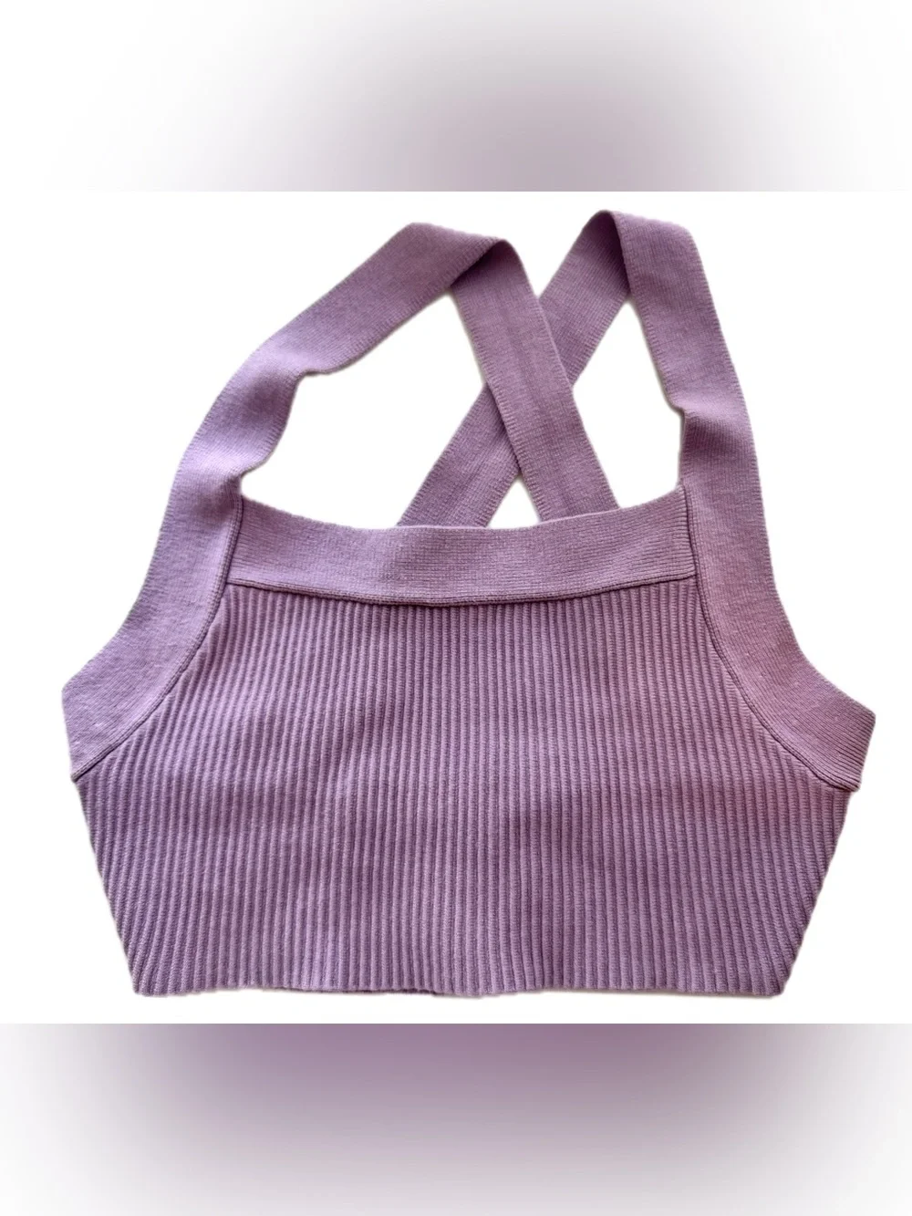House of Harlow 1960 Lavender Rib Knit Cross Back Crop Top XS